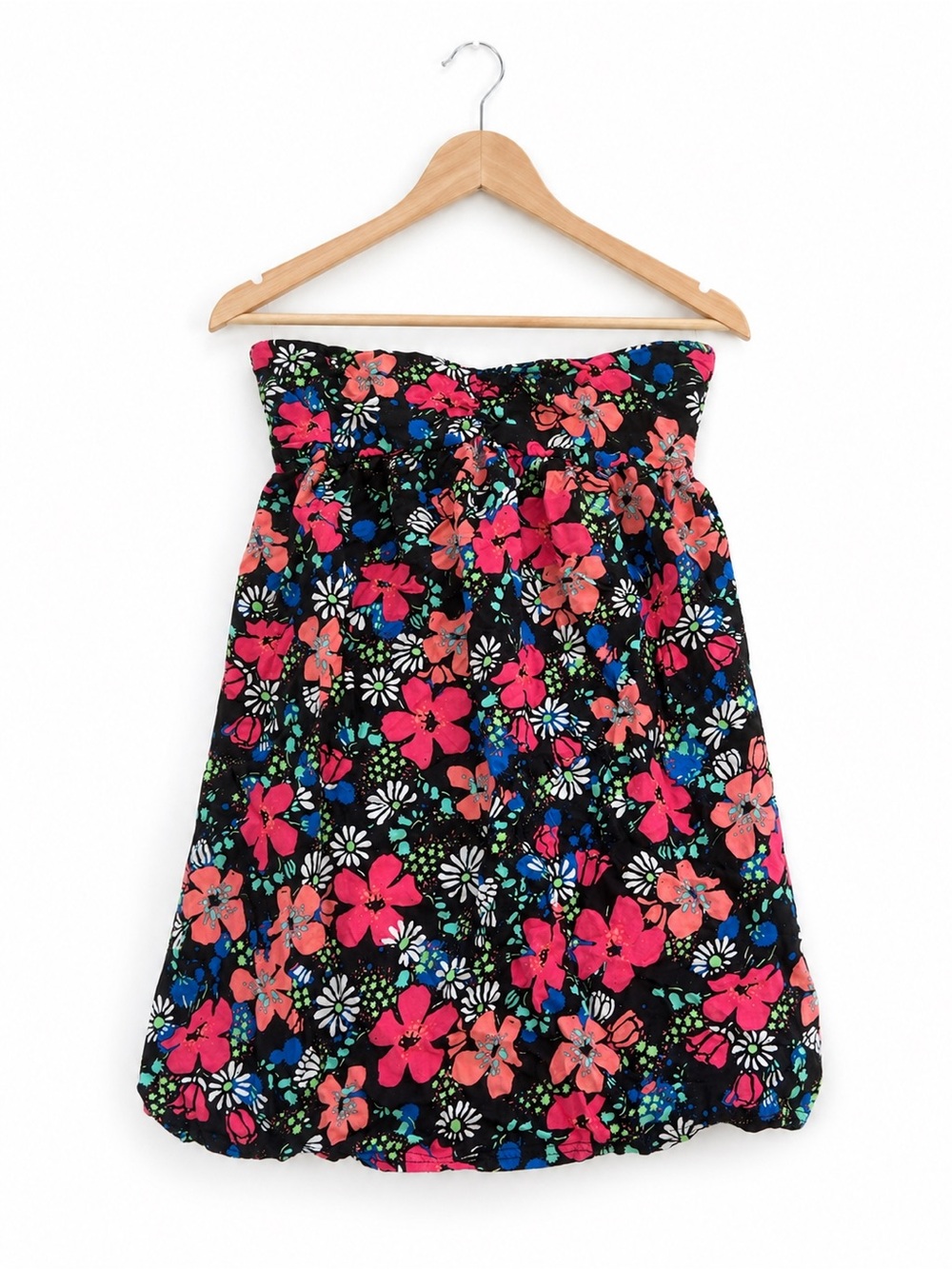 Black Floral Smocked Waist coverup Pink & Blue Flowers